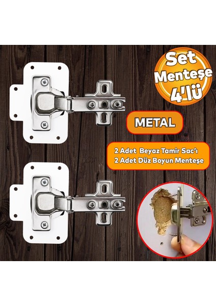 Mobilya Dolap Kapak Metal Beyaz Tamir Saç Hanaks Mutfak Gardrop Menteşesi Düz Tas Menteşe Set 4'lü