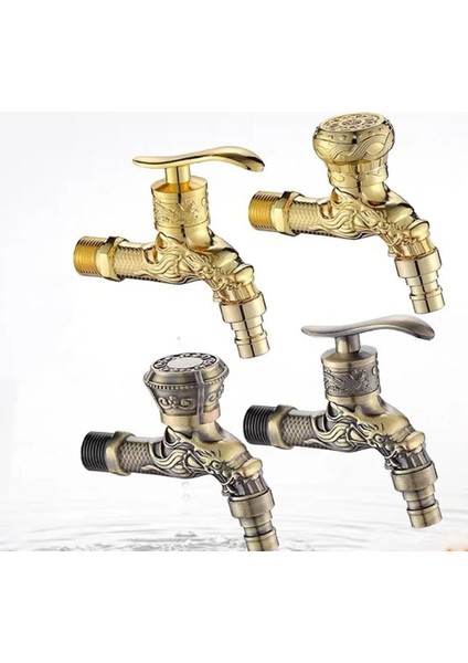 No.6 Stili Duvara Montaj Bibcock Antik Ejderha Oyma Pirinç Retro Küçük Musluk Dekoratif Açık Bahçe Musluk Çamaşır Makinesi Paspas Wc Musluklar (Yurt Dışından) fırsatları