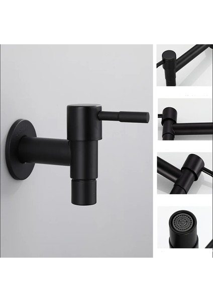 A Stili Yazın Duvara Monte Musluk Tek Soğuk Lavabo Musluğu Siyah Su Musluğu Banyo Çamaşır Makinesi Lavabo Paspas Havuzu Için (Yurt Dışından)