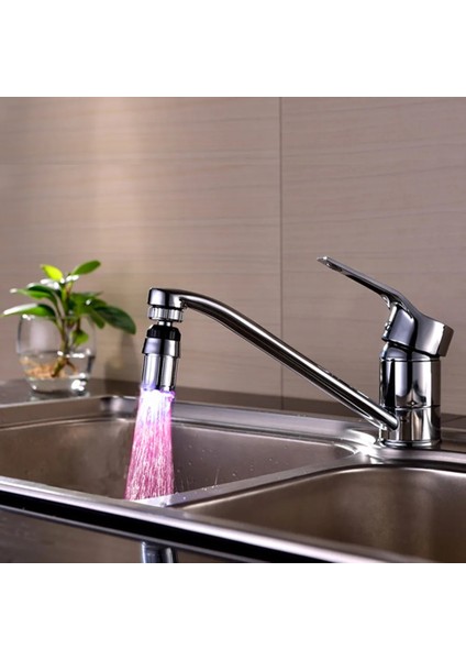 Gümüş Tarzı Mutfak Lavabo 7 Renk Değişimi Su Aydınlık Su Akış Duş LED Musluk Musluk Işık Filtresi Memesi Su Tasarruflu Duş Spreyi (Yurt Dışından) indirimleri
