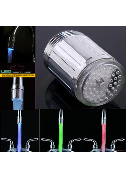 Adaptör Stiliyle Kırmızı 3 Renkli Işıklı LED Sıcaklığa Duyarlı Musluk Mutfak Banyo Kızdırma Su Tasarruflu Musluk Havalandırıcı Musluk Memesi Duş (Yurt Dışından) modelleri