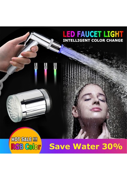 3 Renk ve Adaptör Stili 7 Renk Değişen Kızdırma LED Musluk Işık Su Akışı Musluk Banyo Mutfak Lambası Sıcaklık Kontrollü LED Musluk Pil Gerektirmez (Yurt Dışından) fırsatları