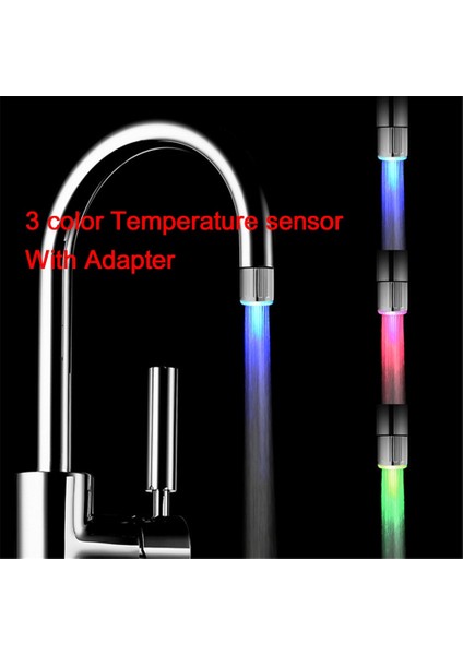 Adaptör Stiliyle 3 Renk Su Musluğu Için Uğurlu Değişen Renk Nozulu LED Çok Renkli Musluk Işık Nozulu Su Tasarrufu Sağlayan Glow Duş Akışı Musluk Nozulu (Yurt Dışından)