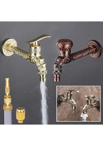 B007-ÇINKO Alaşım Stili Oyma Duvara Monte Bahçe Musluk Uzatmak Pirinç Dekoratif Açık Bibcock Musluk Sulama Uydurma Musluk Adaptörü (Yurt Dışından) fiyatları