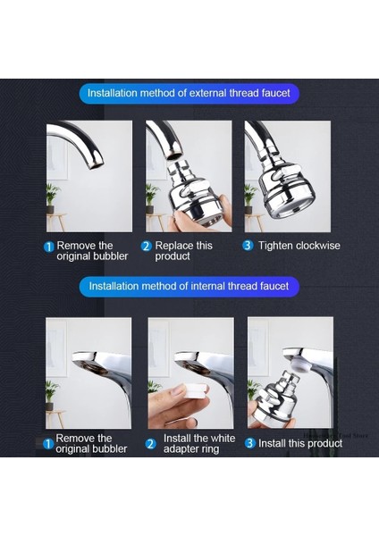1 Adet Tarzı 360 Derece Dönen Musluk Hareketli Mutfak Musluk Kafası Su Tasarruf Memesi Püskürtücü (Yurt Dışından)