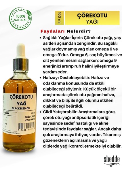 Çörek Otu Yağı - 100 ml Özel Kutuda