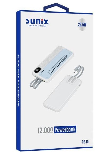 12.000 Mah 22.5W Hızlı Şarj Özellikli Kendinden Kablolu Powerbank Beyaz Pb-10