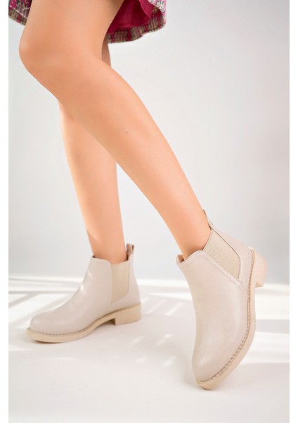 Kadın Bej Cilt Çift Lastikli Bot