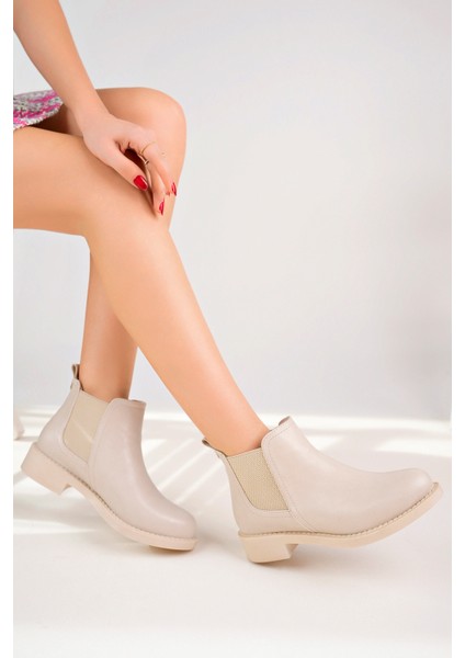 Kadın Bej Cilt Çift Lastikli Bot fiyatları