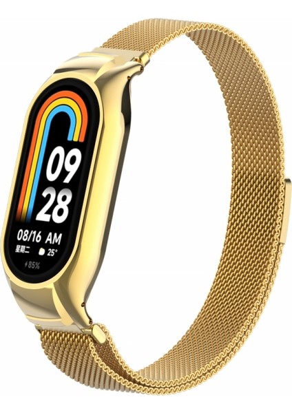 Xiaomi Mi Band 8 Uyumlu Kordon Mıknatıslı Hasır Örgü Paslanmaz Metal Kordon