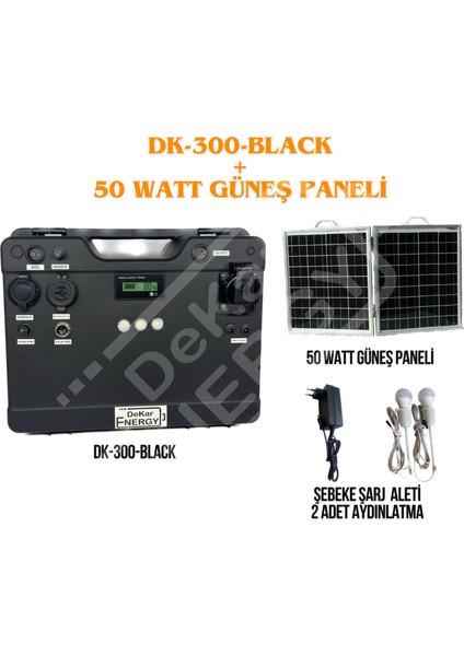 Taşınabilir Güç Kaynağı DK-300-BLACK + 50 Watt Güneş Paneli