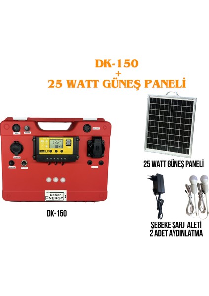 Dekar Energy Taşınabilir Güç Kaynağı DK-150+ 25 Watt Güneş Paneli