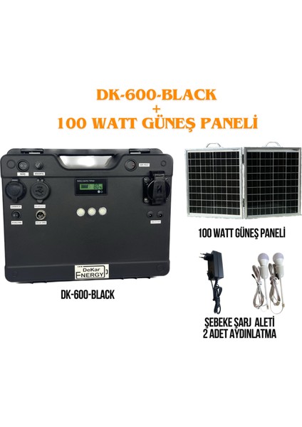 Taşınabilir Güç Kaynağı DK-600-BLACK + 100 Watt Güneş Paneli