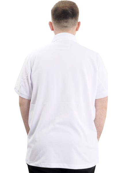 Mode Xl Battal Beden Erkek Tshirt Polo Yaka Cepli Klasik Pike 20552 Beyaz