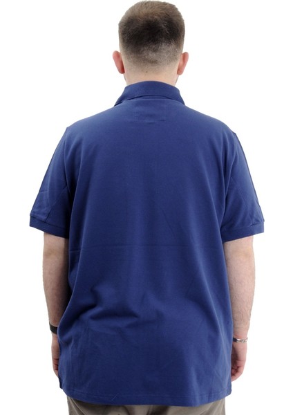 Mode Xl Battal Beden Erkek Tshirt Polo Yaka Cepli Klasik Pike 20552 Indigo