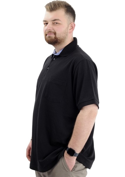 Battal Beden Erkek Tshirt Polo Yaka Cepli Klasik Pike 20552 Siyah fiyatları
