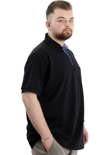 Battal Beden Erkek Tshirt Polo Yaka Cepli Klasik Pike 20552 Siyah modelleri