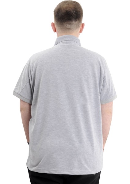 Battal Beden Erkek Tshirt Polo Yaka Cepli Klasik Pike 20552 Gri Melanj fırsatları