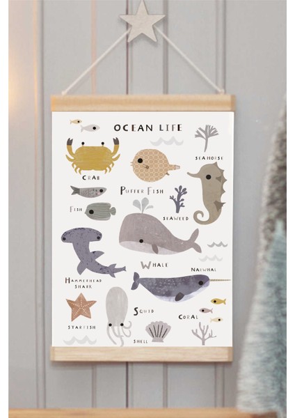 Piksel Grafik Ocean Life Askılı Kanvas Poster