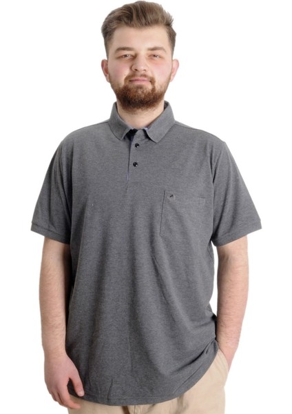 Battal Beden Erkek Tshirt Polo Yaka Cepli Klasik Pike 20552 Antramelanj