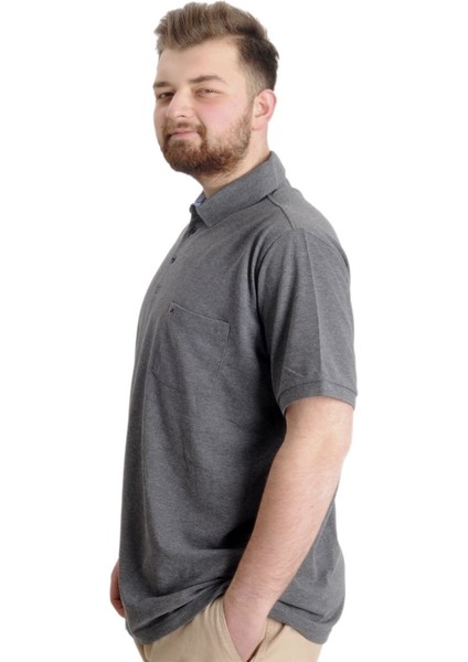 Battal Beden Erkek Tshirt Polo Yaka Cepli Klasik Pike 20552 Antramelanj