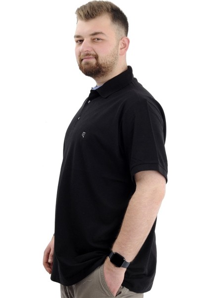 Battal Beden Erkek Tshirt Polo Yaka Nakışlı Klasik Pike 20553 Siyah fiyatları