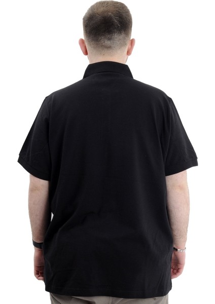 Battal Beden Erkek Tshirt Polo Yaka Nakışlı Klasik Pike 20553 Siyah fırsatları
