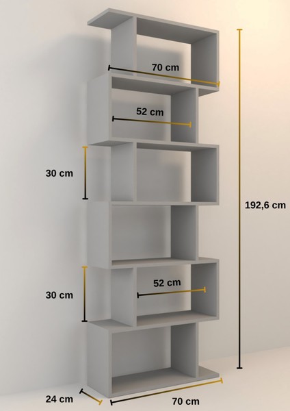 6 Raflı Kitaplık Dekoratif Raf Zigzag Kitaplık Beyaz