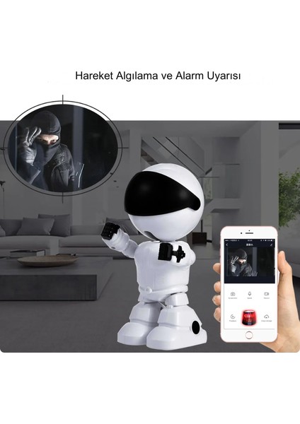 1080P Robot Görünümlü Iç Mekan Insan Algılama Hareket Algılama Uzaktan Izlemeli Alarımlı 2 Yönlü Ses Iletimli  Kablosuz Kamera