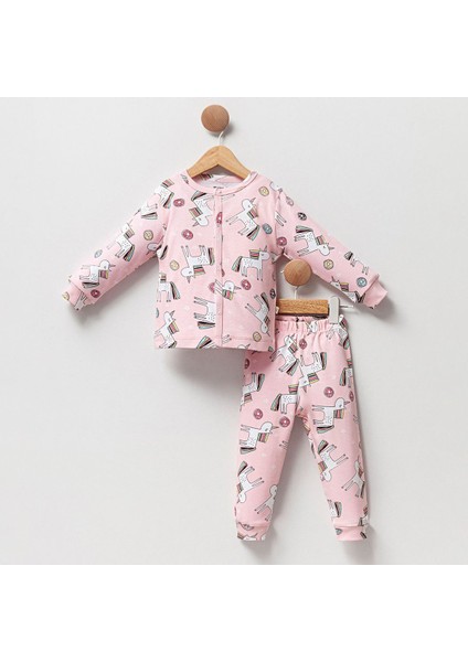 Miniğimin Cicileri Uncrn  Baskılı Kız Çocuk Pamuk 2 Li Pijama Takımı - Pembe