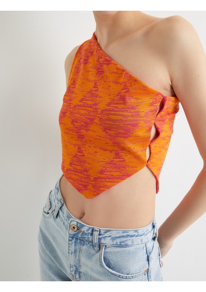 Tek Omuz Crop Üst Crop Dokuma Asimetrik Kesim Yandan Pencere Detaylı