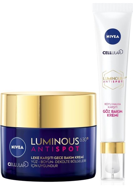 LUMINOUS630 Leke Karşıtı Gece Bakım Kremi 50 ml ve Aydınlatıcı Koyu Leke Karşıtı Göz Bakım Kremi 15 ml