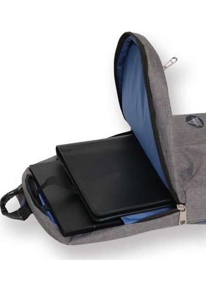 Ön Cepli Astarlı Çok Fonksyonlu Su Geçirmez Ortopedik Gri Laptop Notebook Sırt Çantası 16 Inç.