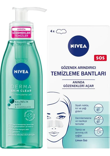 Siyah Nokta Temizleyici T-Bant, Dörtlü ve Derma Skin Clear Sivilce Karşıtı Yüz Temizleme Jeli 150 ml