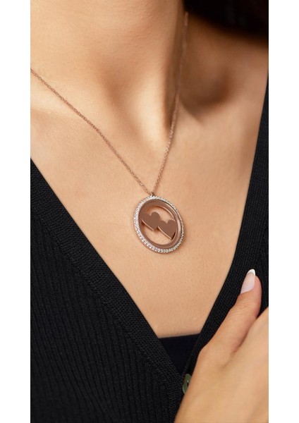 Zirkon Taşlı Rose Çift Kalp Isimli Gümüş Kolye fiyatları