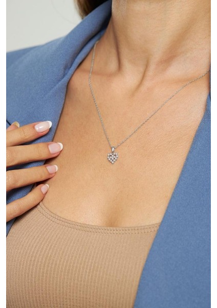 Zirkon Taşlı Rodyum Kalp Model Minimal Gümüş Kolye fiyatları