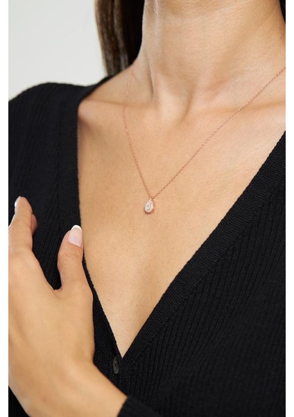 Zirkon Taşlı Rose Minimal Damla Anturaj Gümüş Kolye modelleri