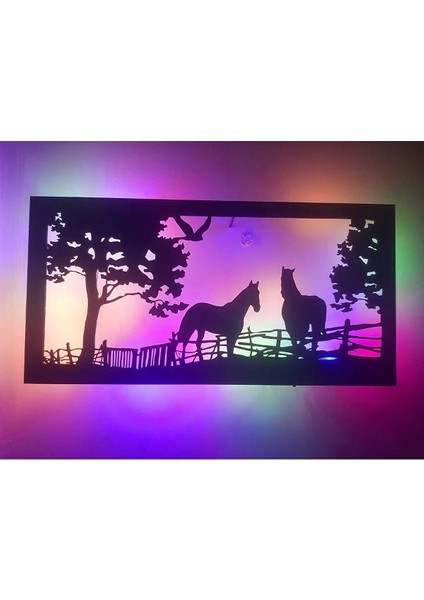 LED Işıklı Ahşap At Çiflliği Dekorlu Gece Lambası