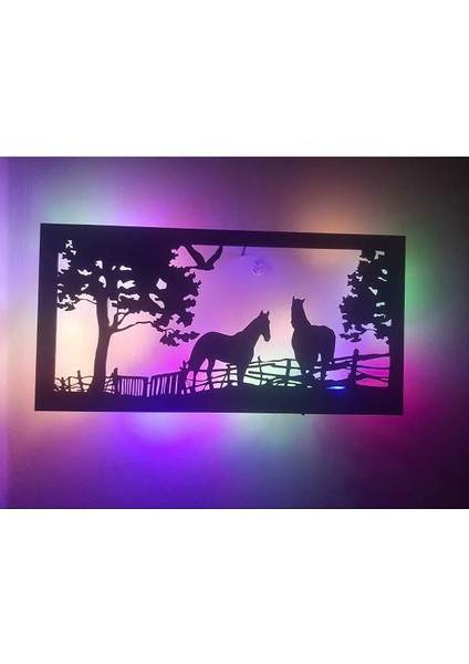 LED Işıklı Ahşap At Çiflliği Dekorlu Gece Lambası modelleri