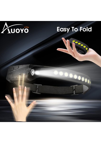 Auoyo Far LED Işık Far Şarj Edilebilir Su Geçirmez Ultra Hafif Far Akıllı Indüksiyon LED Çift Işık Geniş Alan Cob Ipx6 Kamp Balıkçılık Dış Mekan Yürüyüş Far (Yurt Dışından)