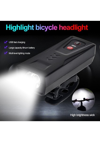 Vurgulayın Bisiklet Far Bisiklet Kornası Işık USB Şarj Gece Sürme Aydınlatma Lambası 3 Modu (Yurt Dışından)