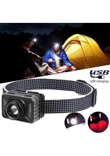 USB Şarj Edilebilir Far Dahili 800MAH 1000MAH Pil Far Su Geçirmez Hareket Sensörü Işık Kafa El Feneri 1000LM Açık Kamp Balıkçılık Için Lamba Torch Koşu (Yurt Dışından)