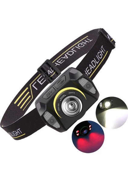 Süper Parlak Xpg LED 5 Modlu Far Kızılötesi Sensör Dış Mekan Alın Işığı 45 Derece Dönebilen Zoom Su Geçirmez LED Torch Fener USB (Yurt Dışından)