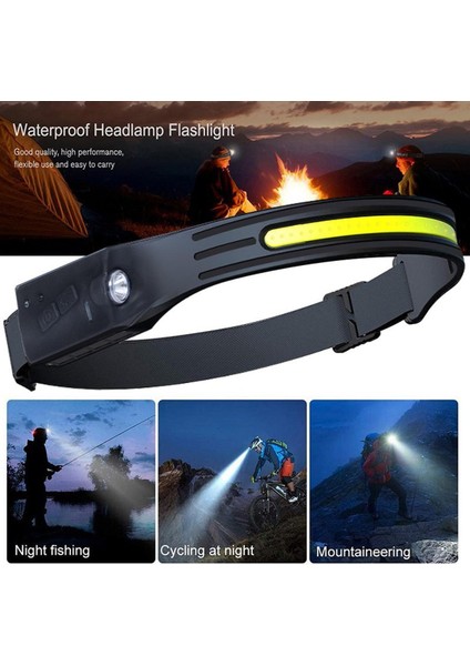 LED Indüksiyon Far Cob Far Dahili Lityum Pil Şarj Edilebilir Taşınabilir 5 Mod Uyarı Kafa Feneri USB Şarj Sensörü Far Dış Mekan Çalışma Işığı (Yurt Dışından)