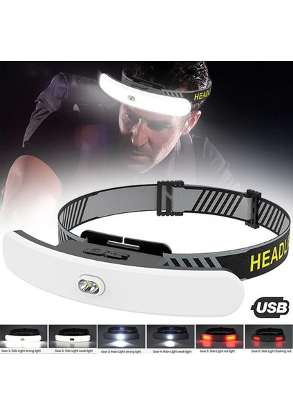 Mod USB Şarj Edilebilir Far Cob Far El Feneri Açık Kamp Yürüyüş Için Yanıp Sönen Acil Aydınlatma (Yurt Dışından)