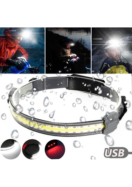USB Şarj Cob Far 3 Modu Su Geçirmez LED Şerit Balıkçılık Far Güçlü Kamp Fener Kafa El Feneri Taşınabilir Işık (Yurt Dışından)