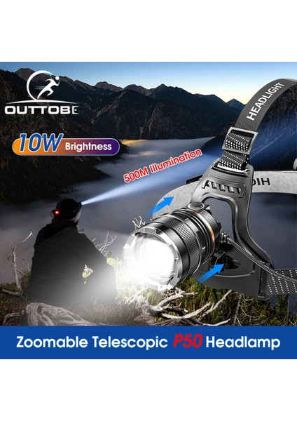 Outtobe P50 Far Indüksiyon Far Akıllı Indüksiyon Güçlü Işık Uzaktan Yakınlaştırma Özellikli Işık Ipx6 Su Geçirmez Çalışma Işığı USB Şarjı Dış Mekan Gece Balıkçılığı Lazer Far (Yurt Dışından)