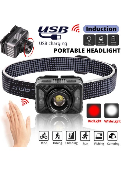 Taşınabilir Mini Açık Kamp Far Cob LED Far USB Şarj Balıkçılık Farları El Feneri (Yurt Dışından)