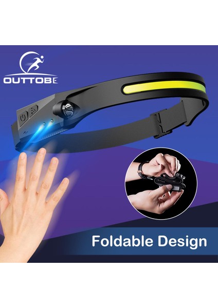 Outtobe LED Cob Far USB Şarj Edilebilir Far Ipx6 Su Geçirmez Işık Far El Feneri Kamp Balıkçılık Açık Yürüyüş Far Kafa Lambası Kafa Işığı Geniş Aydınlatma (Yurt Dışından)