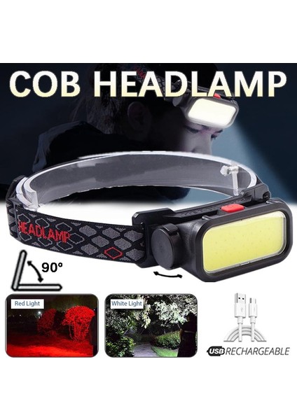 Şarj Edilebilir Cob Far 4 Modu Far Dahili 18650 Pil Kafa Torch Kafa Lambası Açık Kamp Balıkçılık Yürüyüş Için (Yurt Dışından)